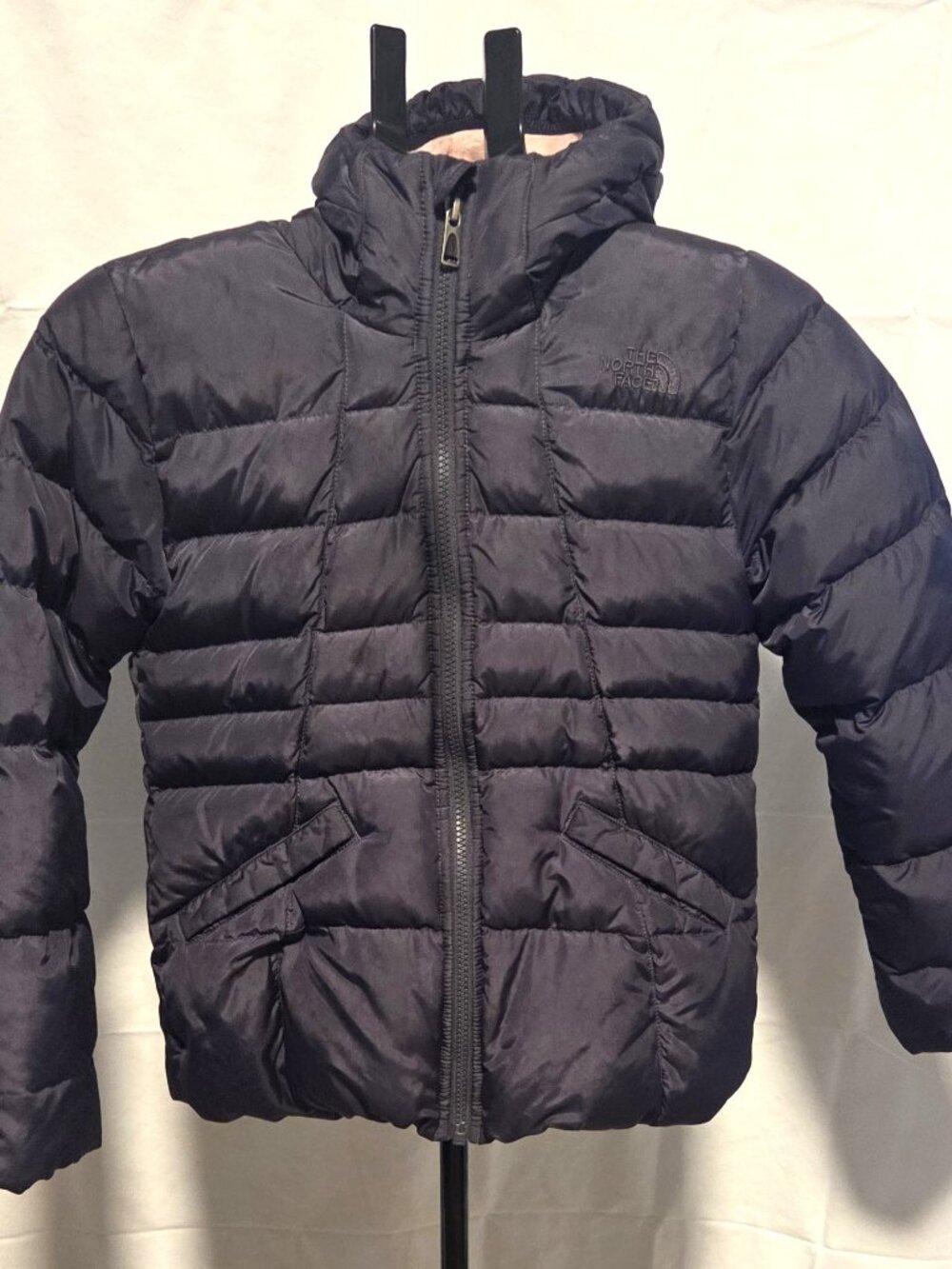 The North Face Moondoggy Girls Down Hoodie Puffy Jacket Dark Gray , Size M 10/12